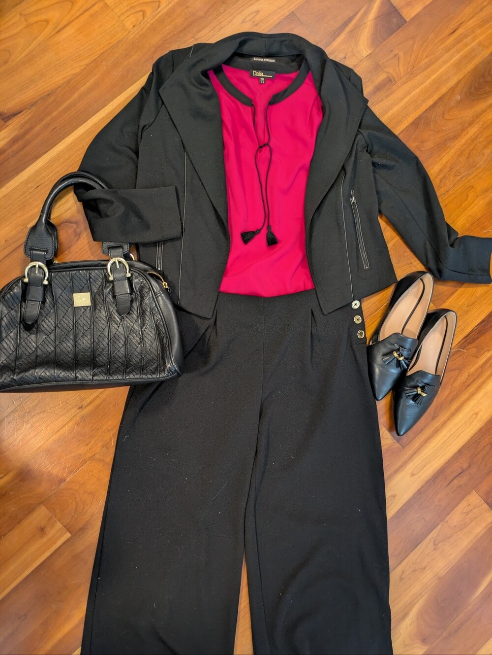 Fushia Sleeveless Tassel Keyhole Top with Black Trim